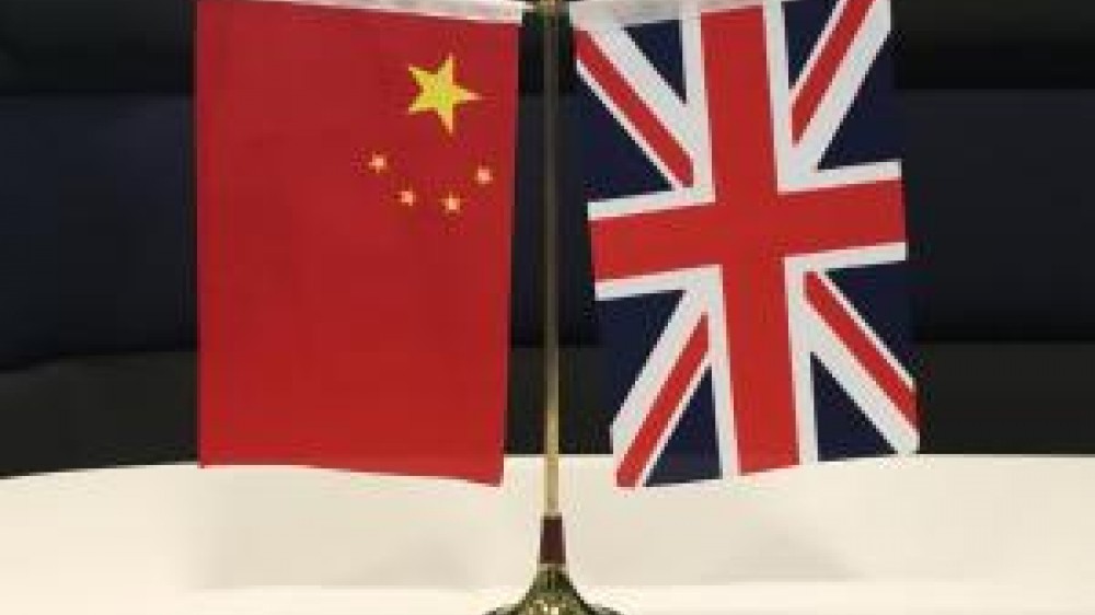 The flags of China on the left and Great Britain on the right