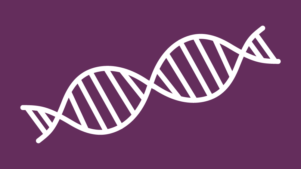 A white icon of the DNA double helix on a purple background.