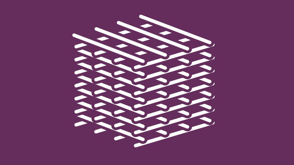 A white icon of a scaffold on a purple background