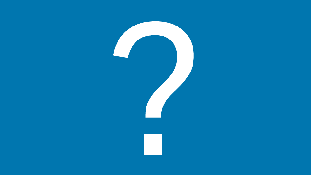 A white question mark on a blue background