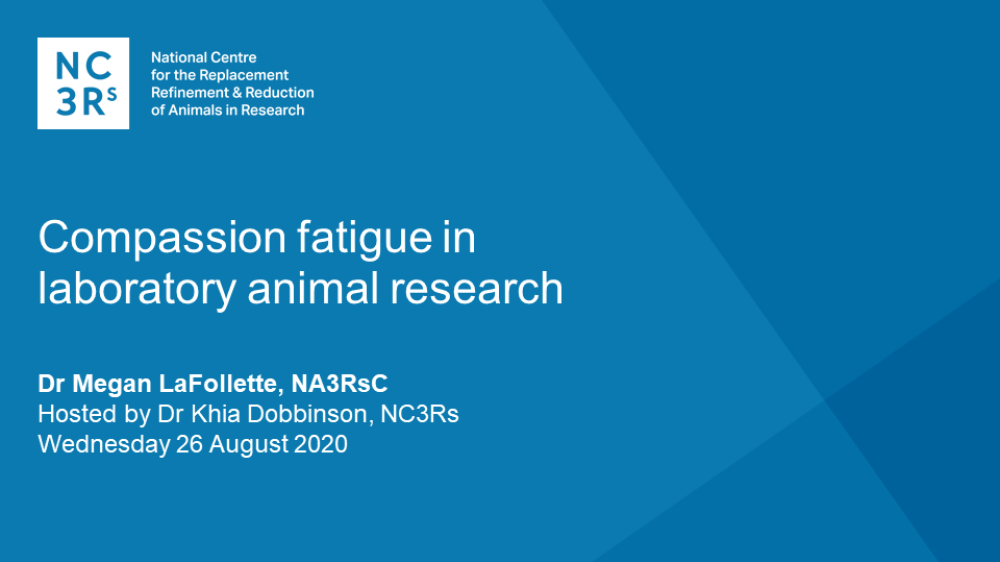 Webinar title slide: Compassion fatigue in laboratory animal research