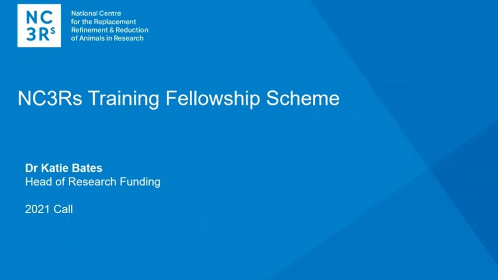 Opening slide for the webinar "NC3Rs Training Fellowship scheme"