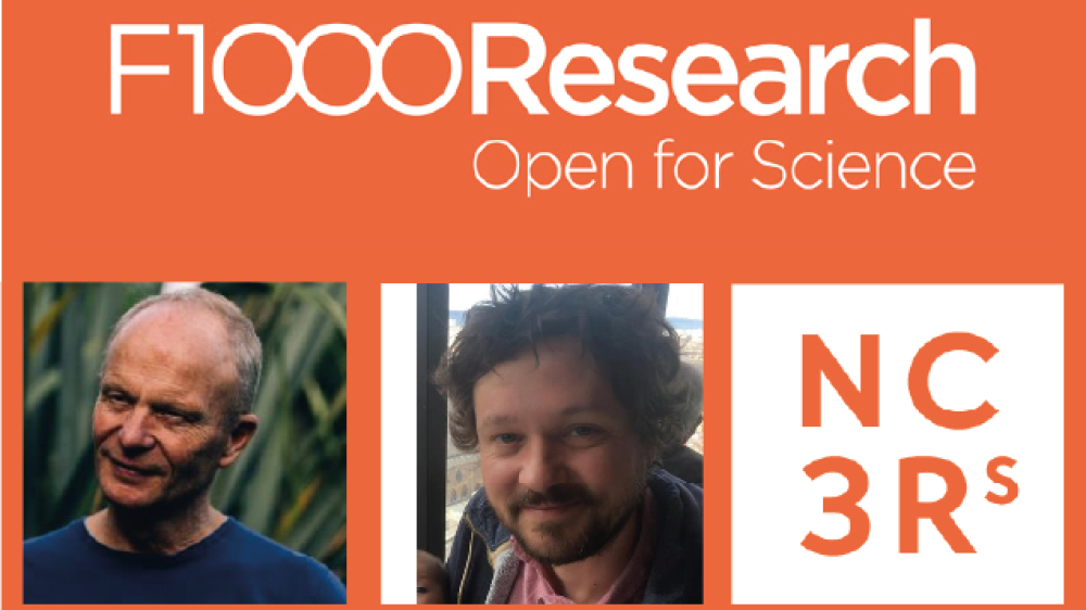 F1000Research logo above portraits of Professor Alistair Lawrence and Dr Vincent Bombail, authors of the first Registered Report on the NC3Rs Gateway
