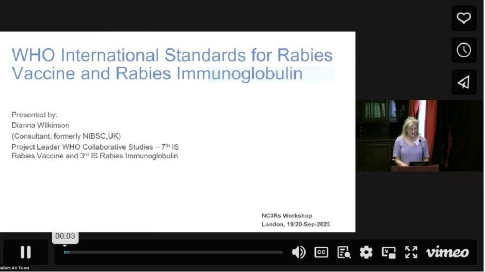 2023 WHO Workshop - Reference standards Rabies vaccine standard - use in animal and non-animal methods – Diana Wilkinson, Consultant