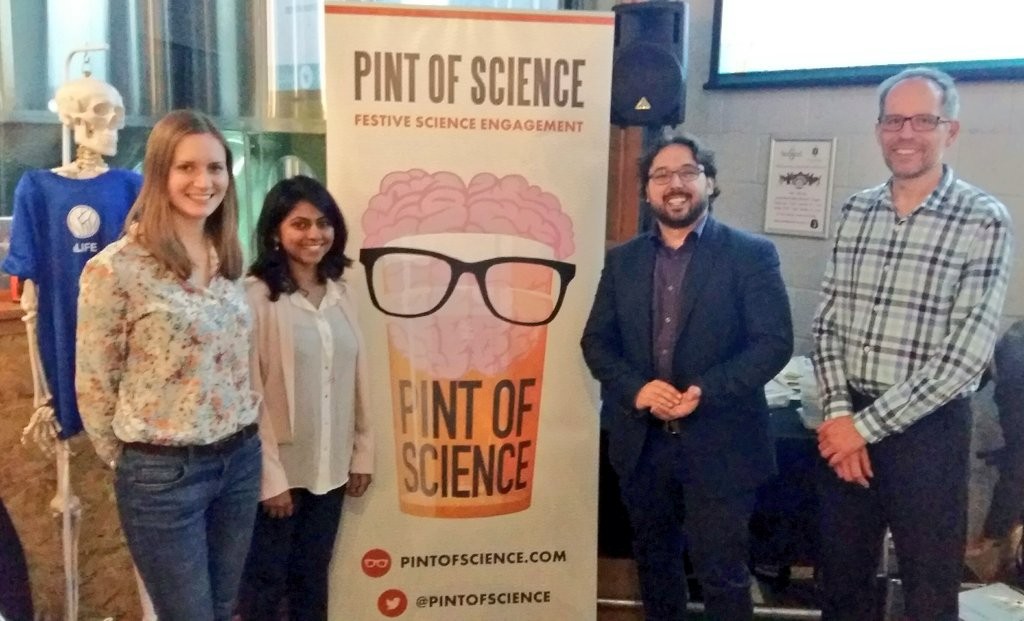 Speakers at the Sheffield Pint of Science: Kinga Kosim, Sindhu Naik, Dr Enrico Dall’Arra and Professor Steven Renshaw